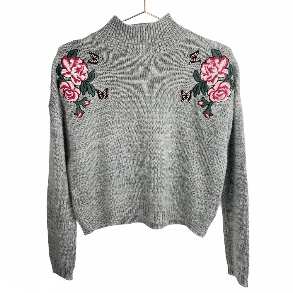 Cloud Chaser‎ Embroidered Floral Mock Neck Sweater